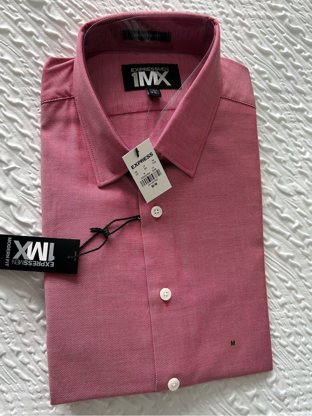 Express Men’s 1MX Red Micro-Texture Dress Shirt Size M 15-151/2